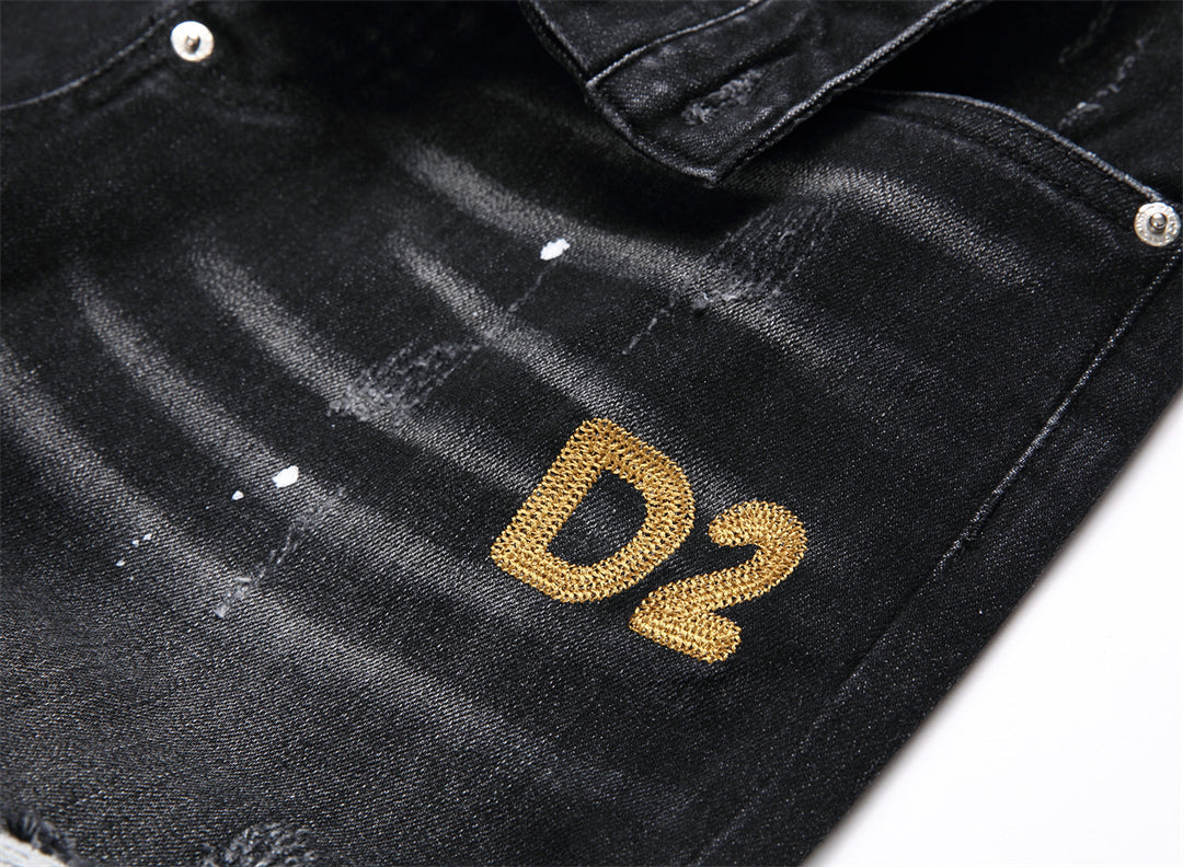 Dsquared2 Men's Slim Fit Logo Ripped Jeans — Dark Wash