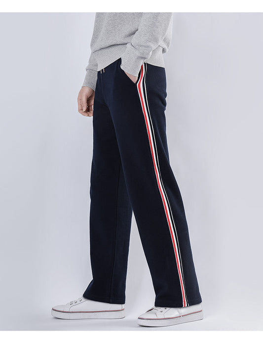 Thom Browne Men's Wide-Leg Pants | Feature Collection | 100% Cotton | Navy Blue & Grey