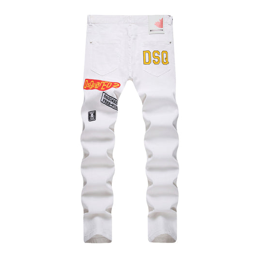 Dsquared2 Men's Slim Fit Jeans — White Print Dark Wash