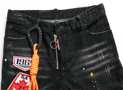 Dsquared2 Men's Slim Fit Jeans — Maple Leaf Print Dark Wash