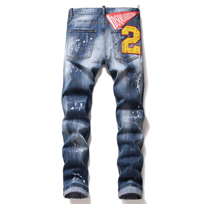 Dsquared2 D2 Men's Slim Fit Ripped Jeans — Logo Print Dark Wash