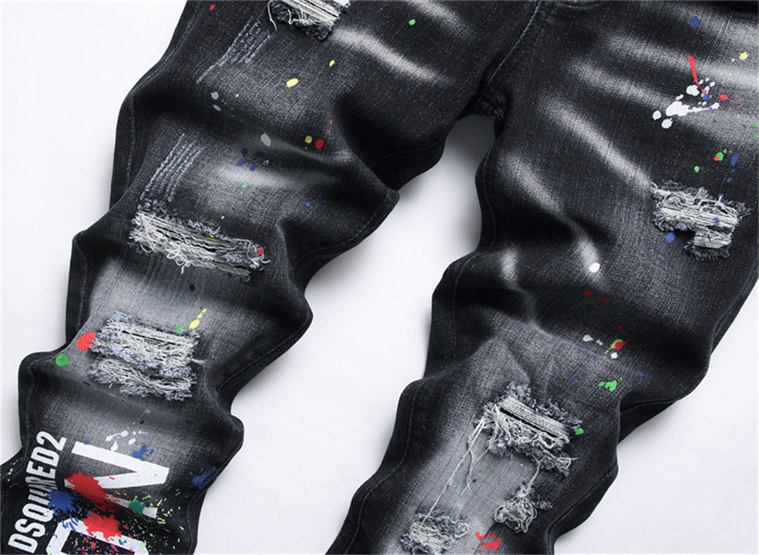 Dsquared2 Men's Slim Fit Jeans — Stamp Paint Dark Wash