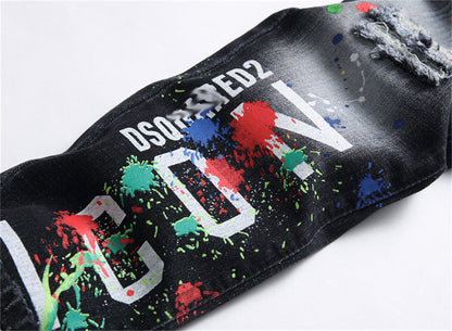 Dsquared2 Men's Slim Fit Jeans — Stamp Paint Dark Wash