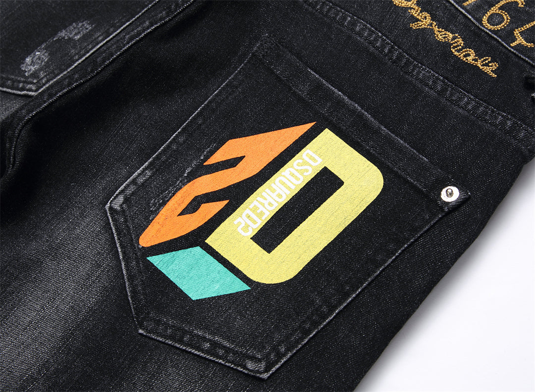 Dsquared2 Men's Slim Fit Logo Ripped Jeans — Dark Wash