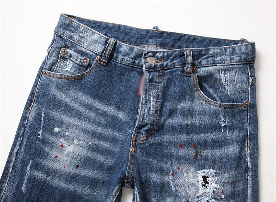 Dsquared2 D2 Men's Slim Fit Ripped Jeans — Logo Print Dark Wash