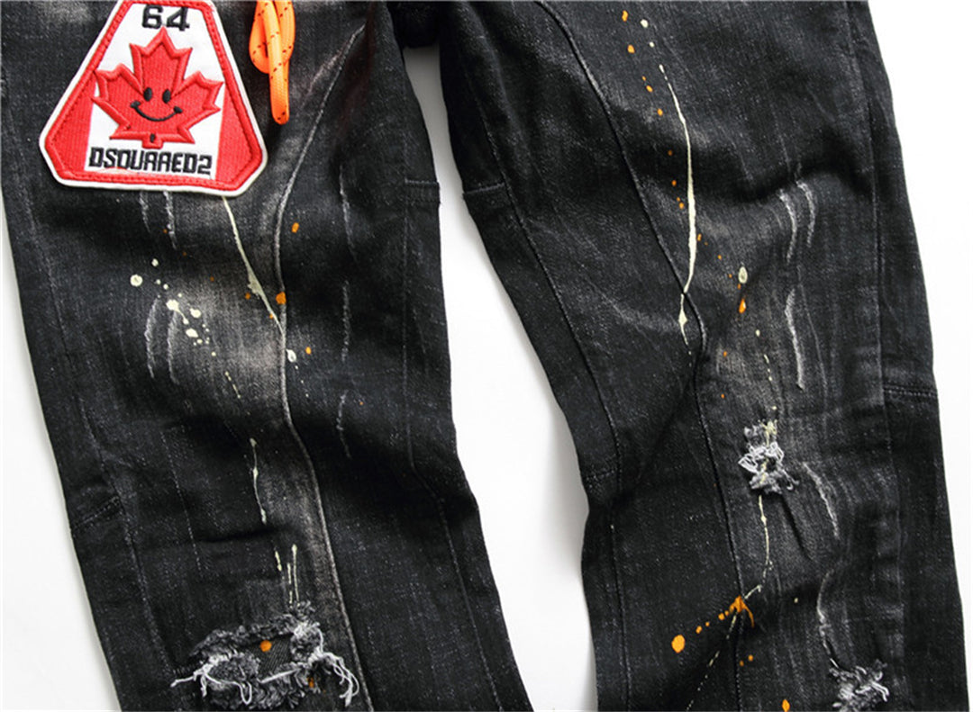 Dsquared2 Men's Slim Fit Jeans — Maple Leaf Print Dark Wash