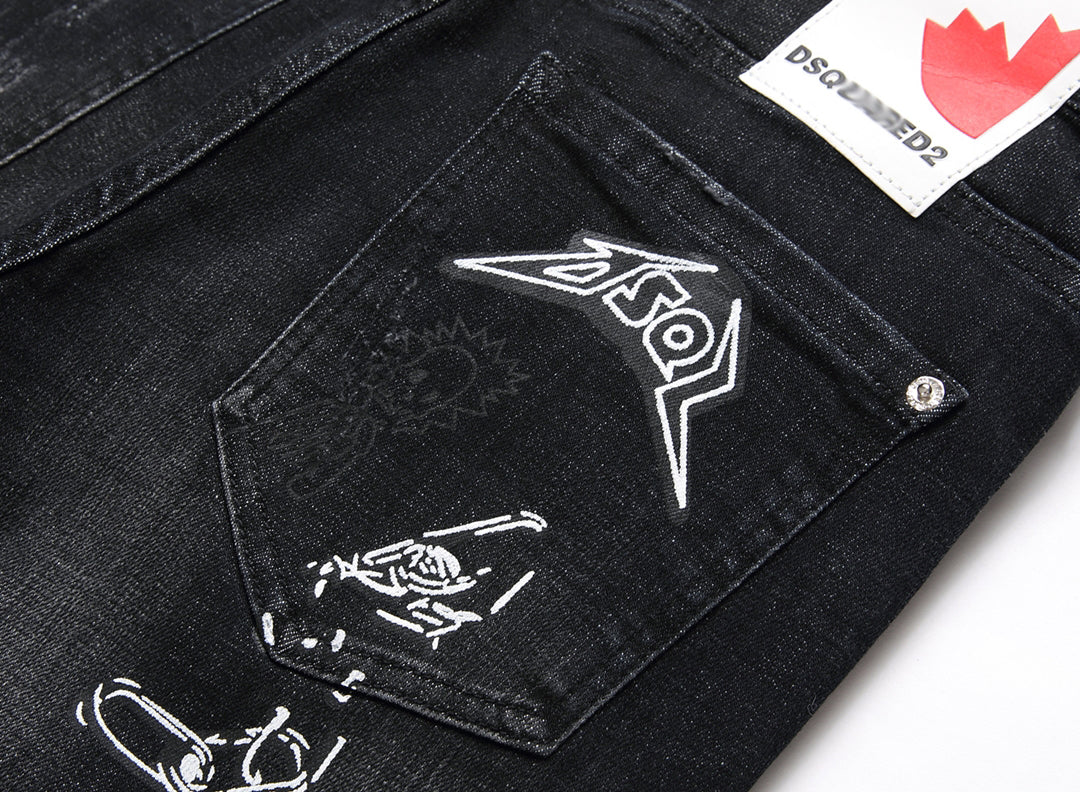 Dsquared2 Men's Slim Fit Jeans — Graffiti Street Art Dark Wash