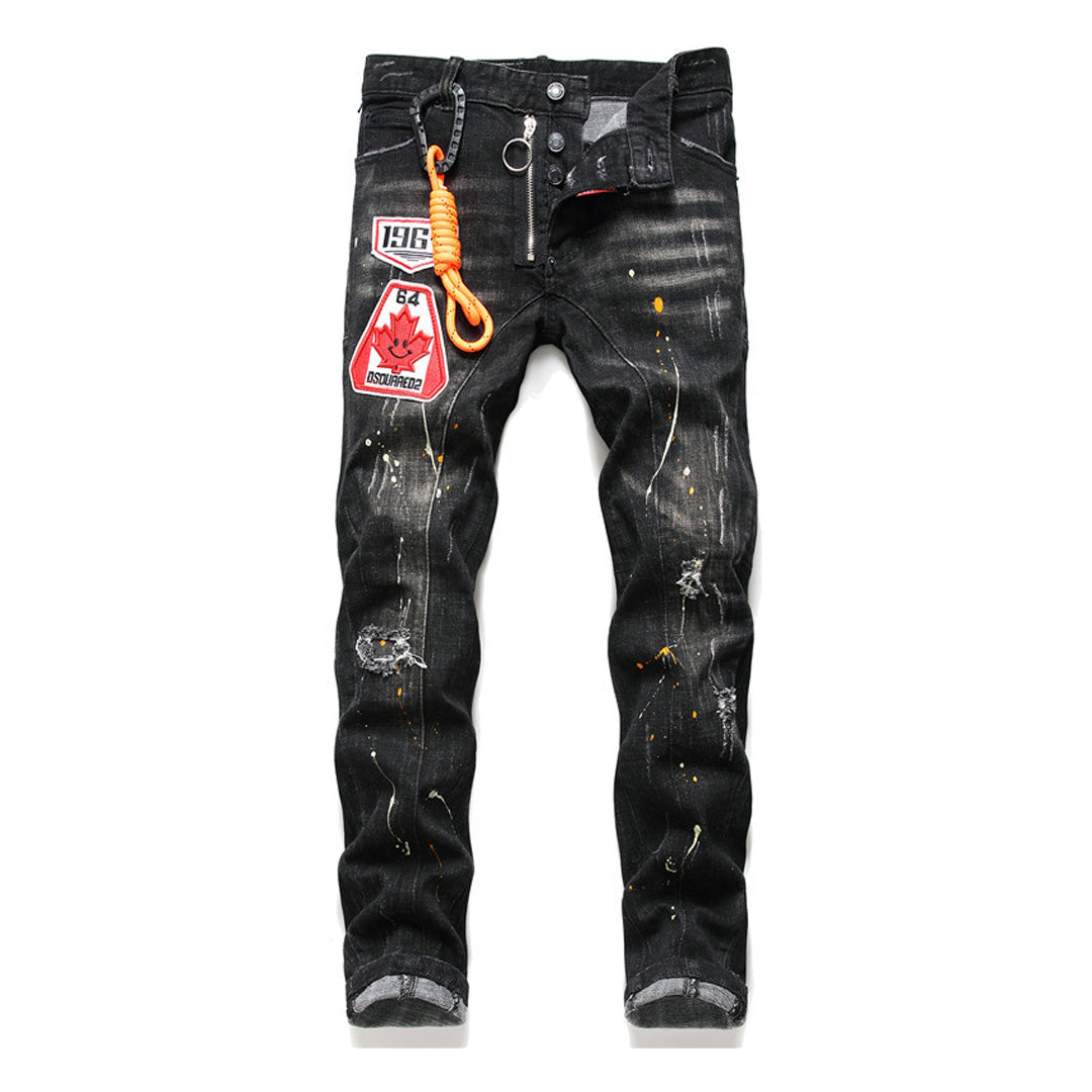 Dsquared2 Men's Slim Fit Jeans — Maple Leaf Print Dark Wash