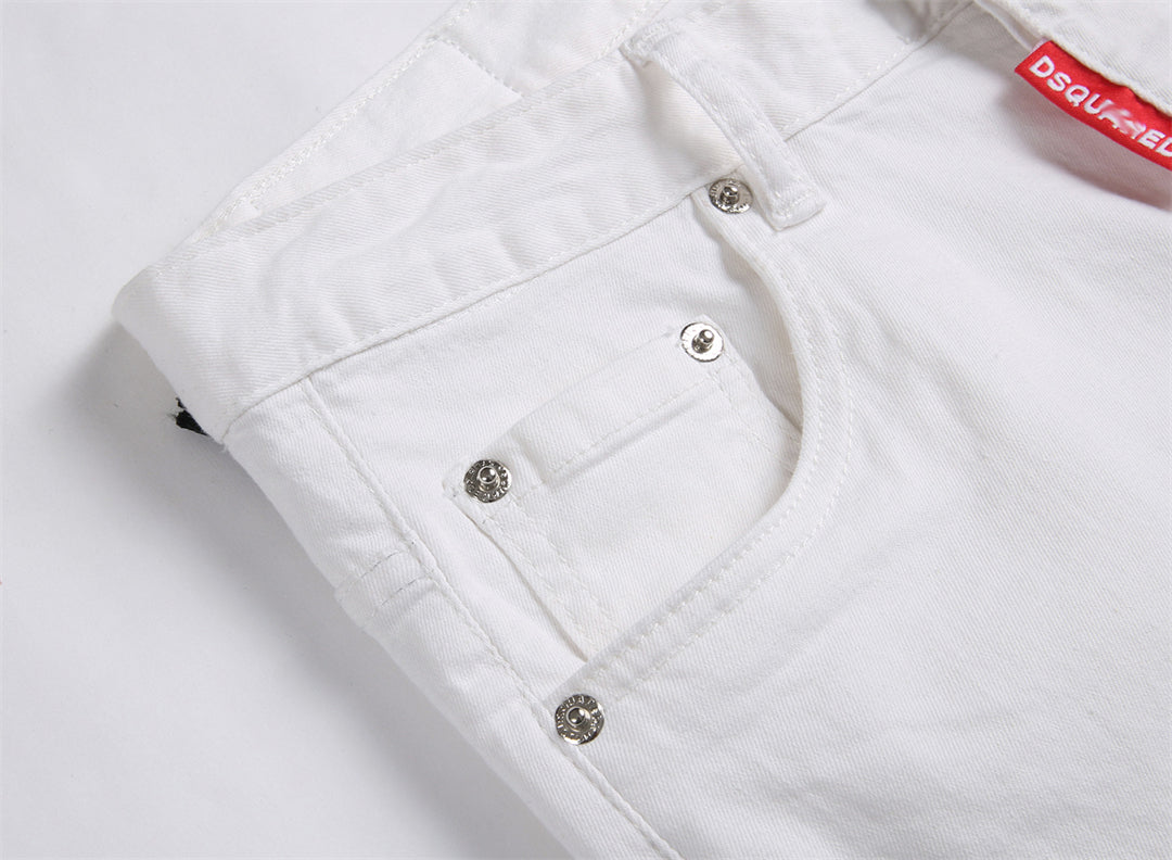 Dsquared2 Men's Slim Fit Jeans — White Print Dark Wash