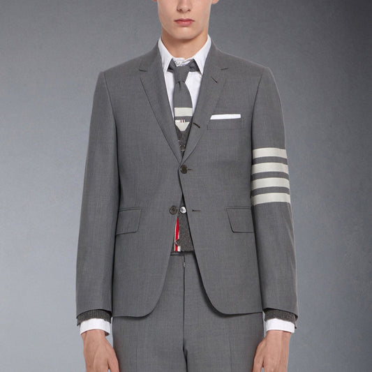 Thom Browne 4-Bar Classic Suit Jacket | Gray & Blue | Grosgrain Buckle