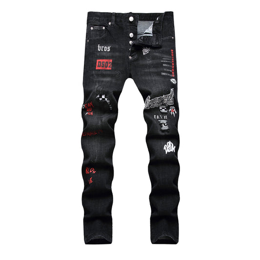 Dsquared2 Men's Slim Fit Jeans — Graffiti Street Art Dark Wash
