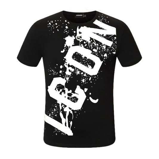 Dsquared2 Slanted ICON Paint Cotton T-Shirt – 100% Cotton Unisex Tee | Black & Beige