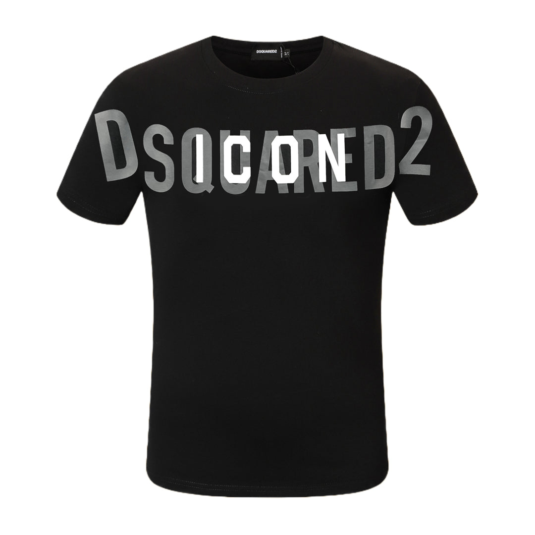 Dsquared2 ICON Logo Layered Cotton T-Shirt – 100% Cotton Unisex Tee | Black & Beige