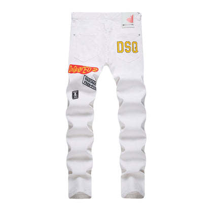 Dsquared2 Men's Slim Fit Jeans — White Print Dark Wash