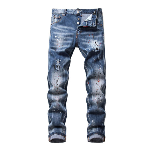 Dsquared2 D2 Men's Slim Fit Ripped Jeans — Logo Print Dark Wash