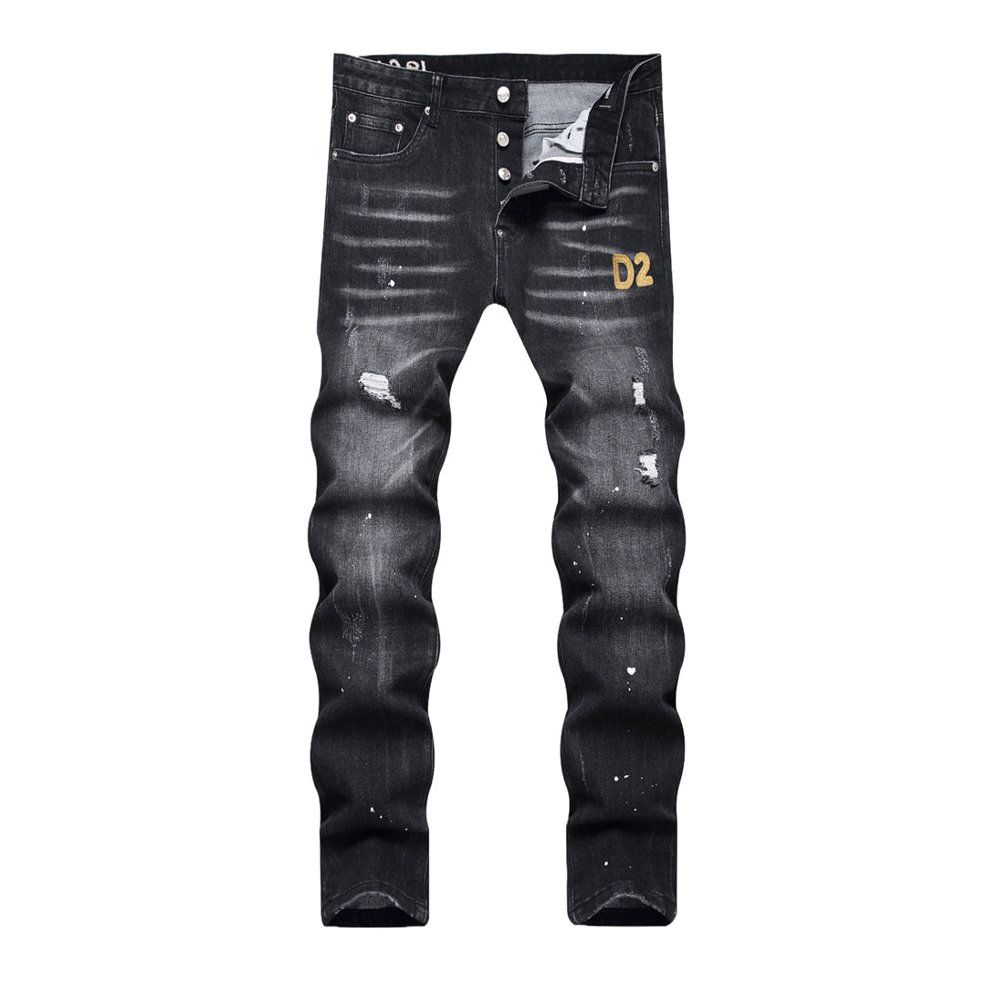 Dsquared2 Men's Slim Fit Logo Ripped Jeans — Dark Wash