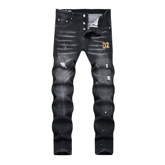 Dsquared2 Men's Slim Fit Logo Ripped Jeans — Dark Wash