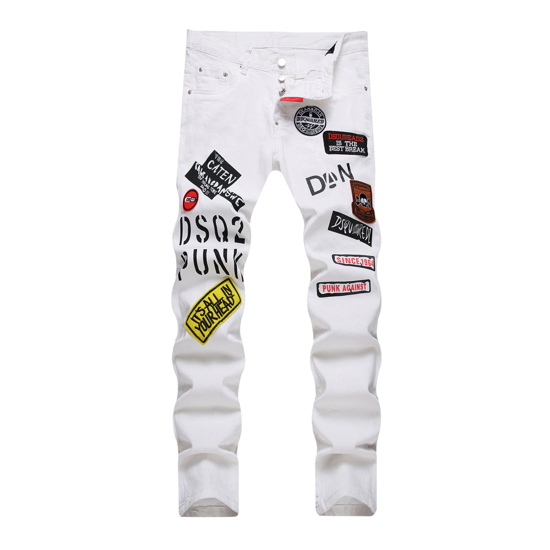 Dsquared2 Men's Slim Fit Jeans — White Print Dark Wash