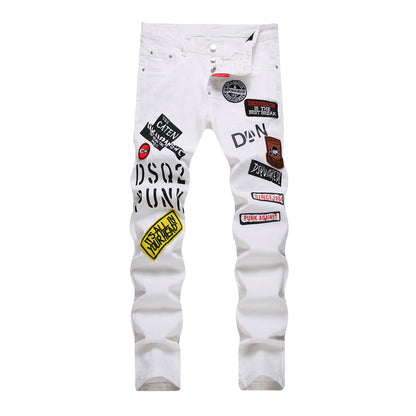 Dsquared2 Men's Slim Fit Jeans — White Print Dark Wash