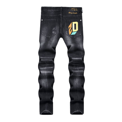 Dsquared2 Men's Slim Fit Logo Ripped Jeans — Dark Wash
