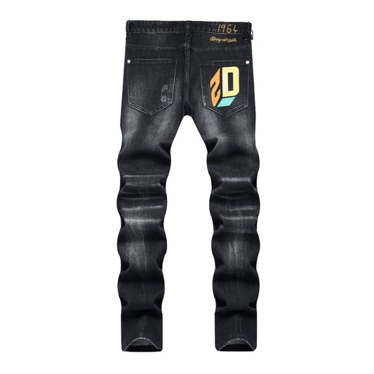 Dsquared2 Men's Slim Fit Logo Ripped Jeans — Dark Wash