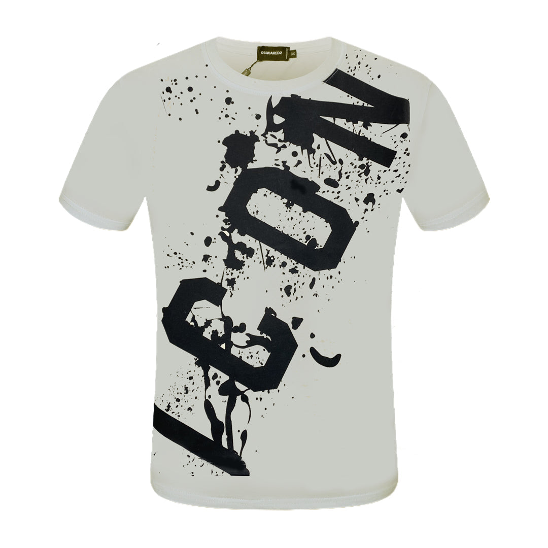 Dsquared2 Slanted ICON Paint Cotton T-Shirt – 100% Cotton Unisex Tee | Black & Beige