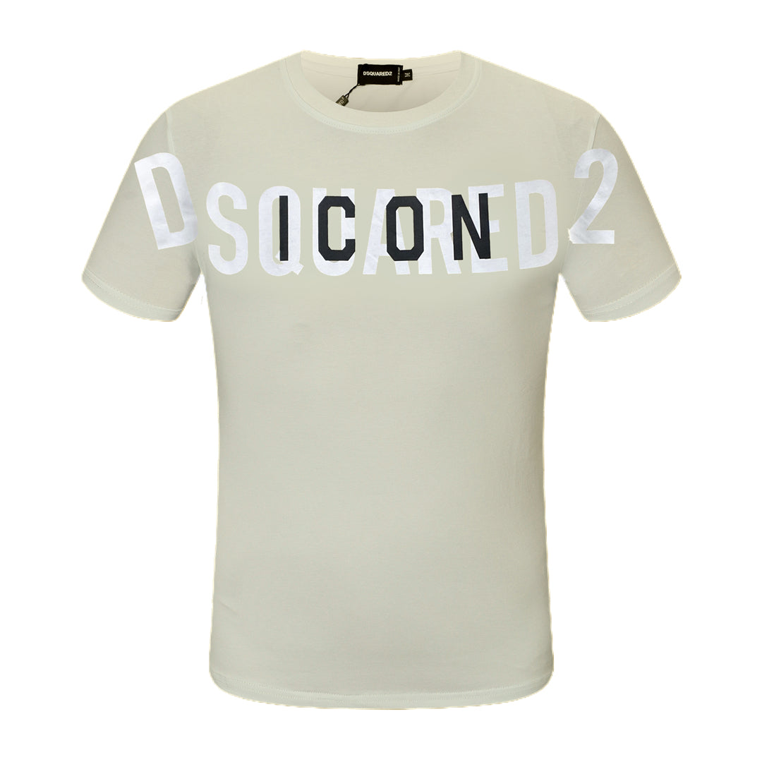 Dsquared2 ICON Logo Layered Cotton T-Shirt – 100% Cotton Unisex Tee | Black & Beige
