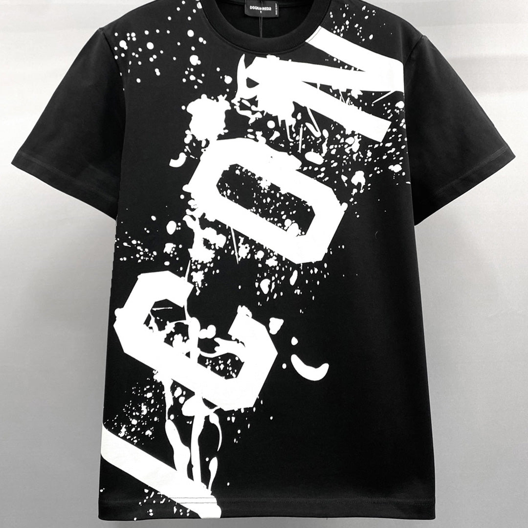 Dsquared2 Slanted ICON Paint Cotton T-Shirt – 100% Cotton Unisex Tee | Black & Beige