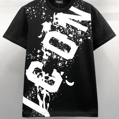 Dsquared2 Slanted ICON Paint Cotton T-Shirt – 100% Cotton Unisex Tee | Black & Beige