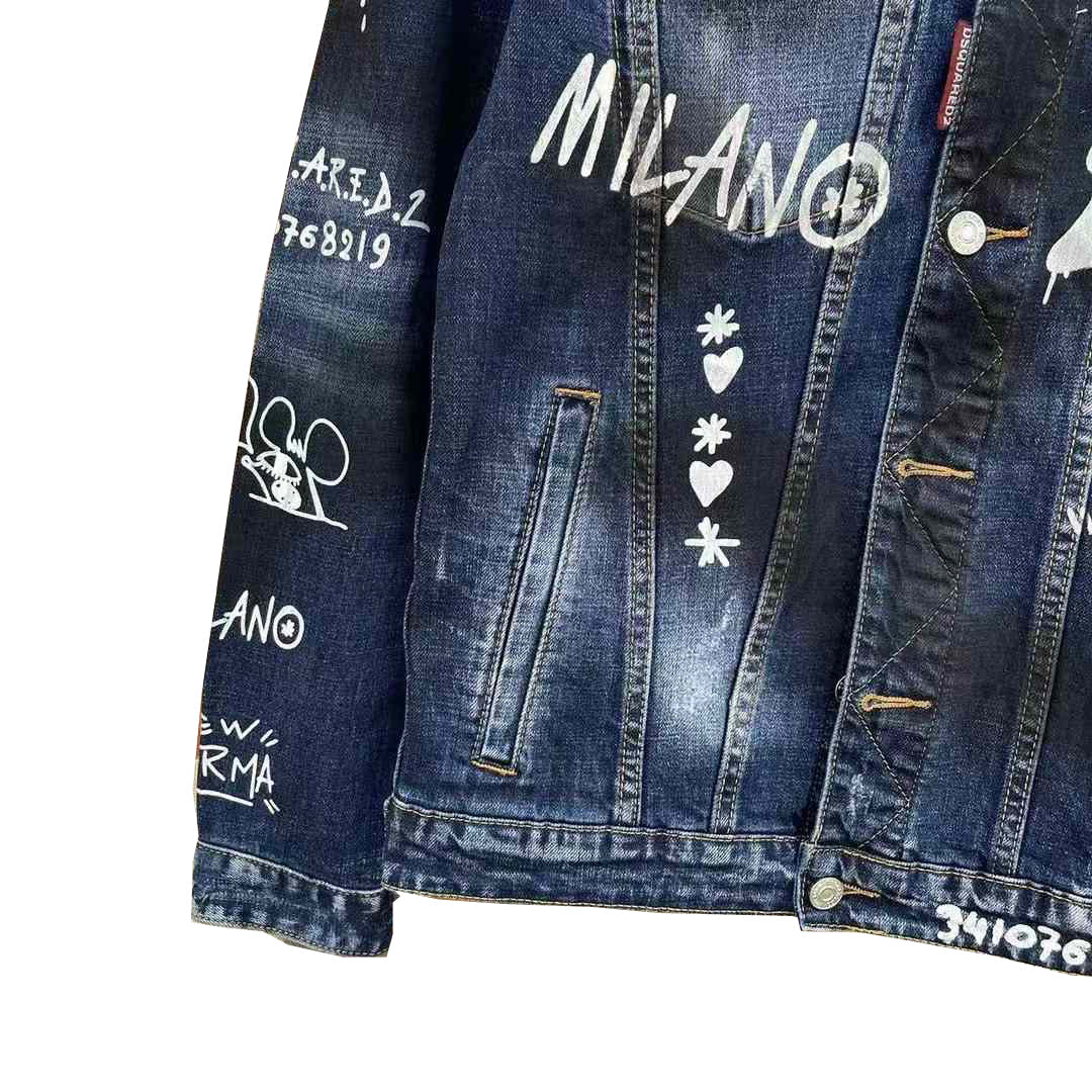 Dsquared2 All-Over Spots Slim Denim Jacket — Premium III.
