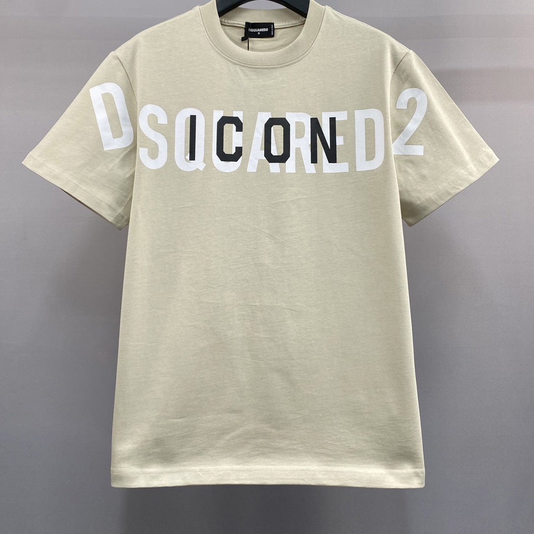 Dsquared2 ICON Logo Layered Cotton T-Shirt – 100% Cotton Unisex Tee | Black & Beige