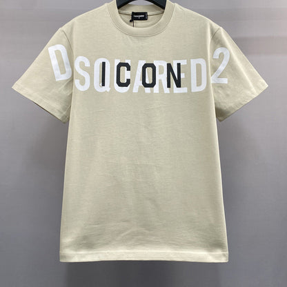 Dsquared2 ICON Logo Layered Cotton T-Shirt – 100% Cotton Unisex Tee | Black & Beige