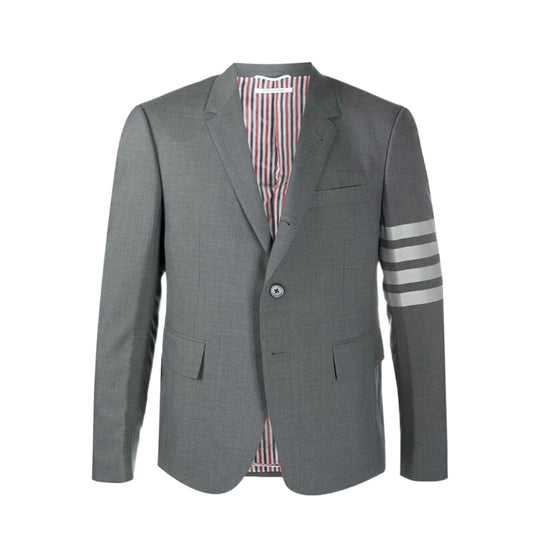 Thom Browne 4-Bar Classic Suit Jacket | Gray & Blue | Grosgrain Buckle