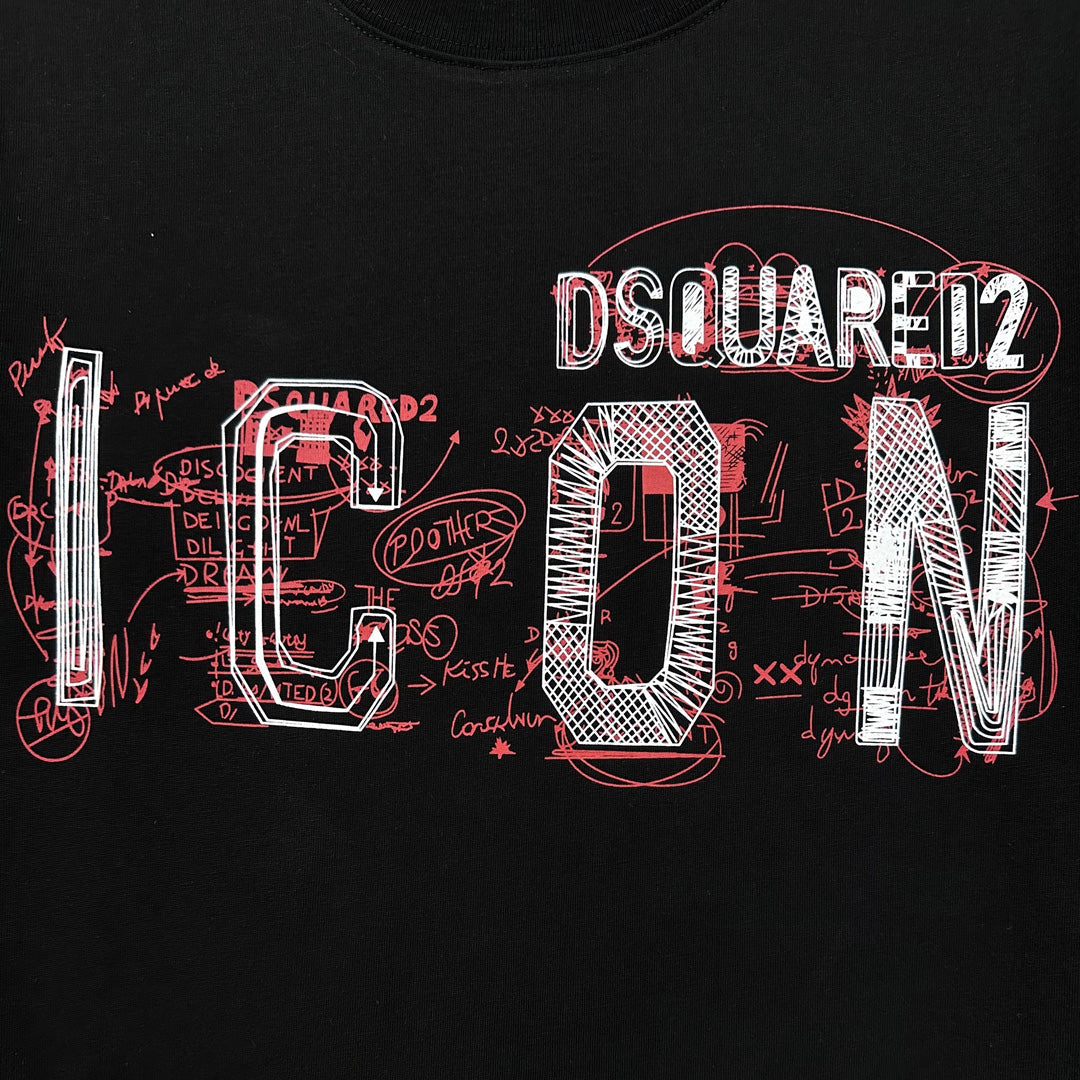 Dsquared2 ICON Graffiti Logo Cotton T-Shirt – 100% Cotton Unisex Tee | Black & White