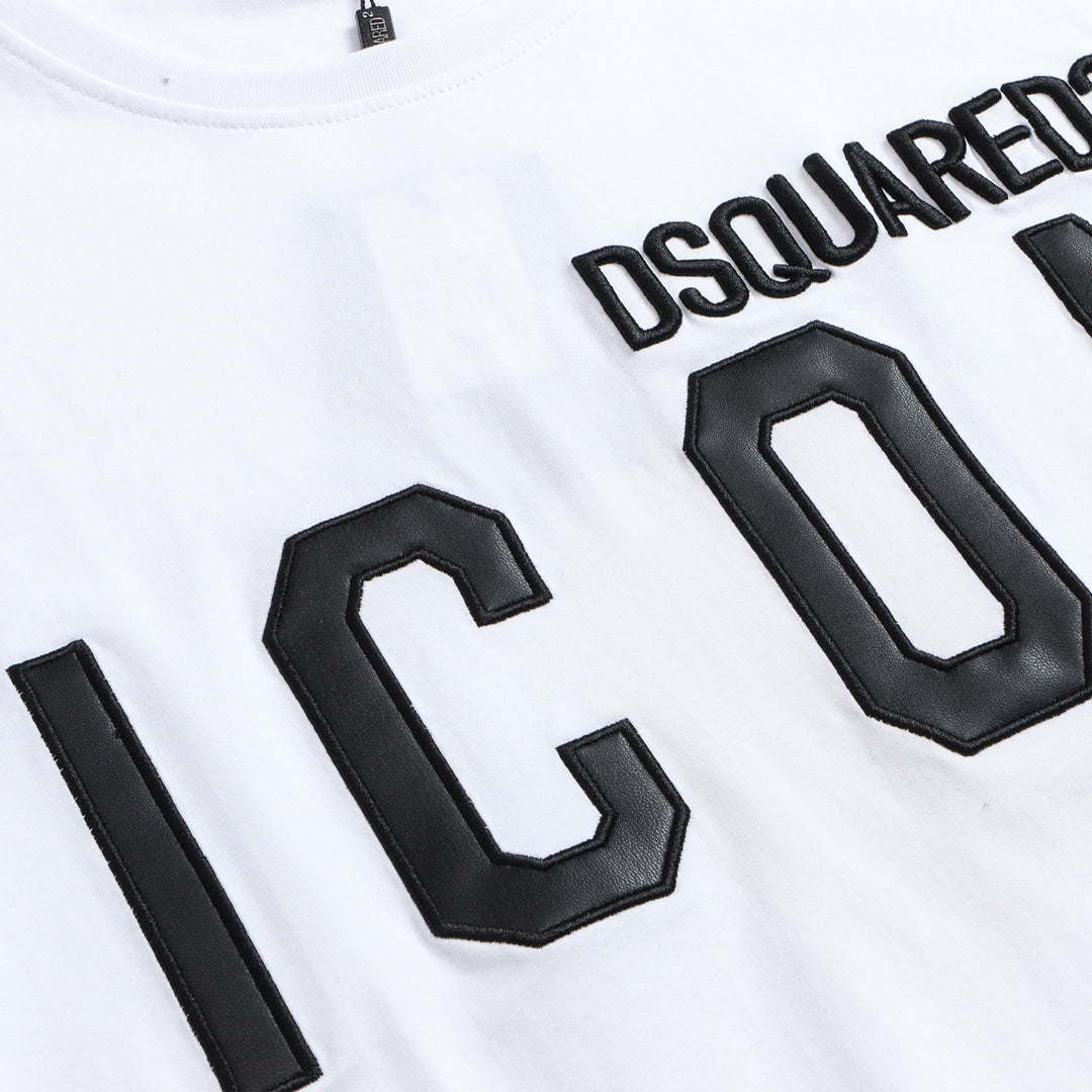 Dsquared2 Leather ICON Logo Cotton T-Shirt – 100% Cotton Unisex Tee | White & Black
