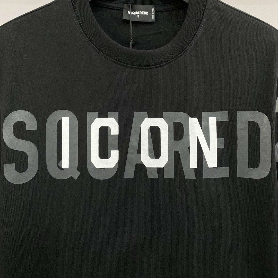 Dsquared2 ICON Logo Layered Cotton T-Shirt – 100% Cotton Unisex Tee | Black & Beige