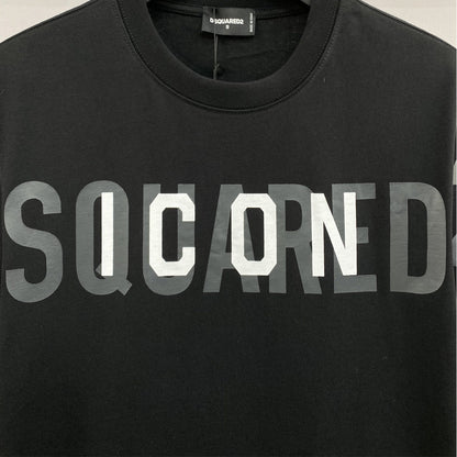 Dsquared2 ICON Logo Layered Cotton T-Shirt – 100% Cotton Unisex Tee | Black & Beige