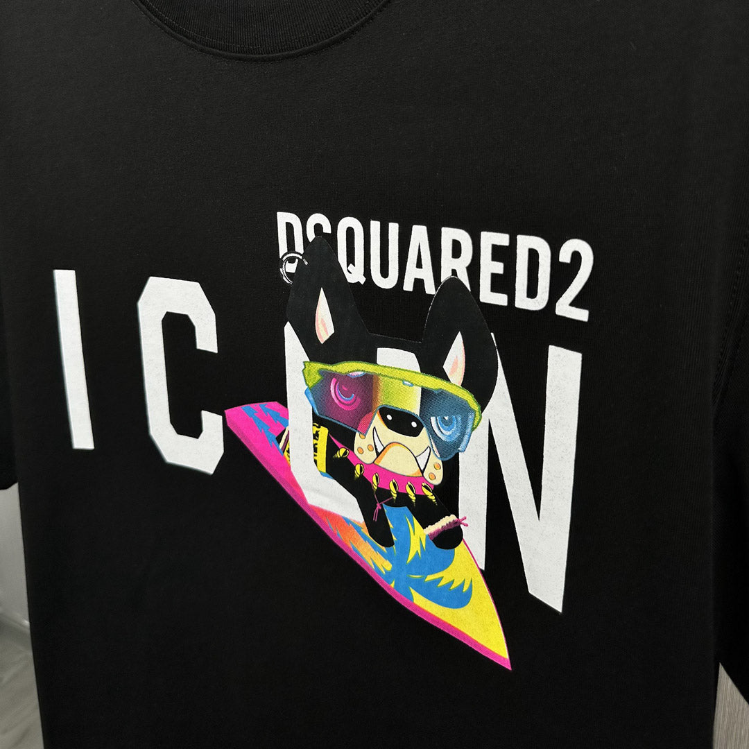 Dsquared2 Surfing ICON Cotton T-Shirt – 100% Cotton Unisex Tee | Black & White