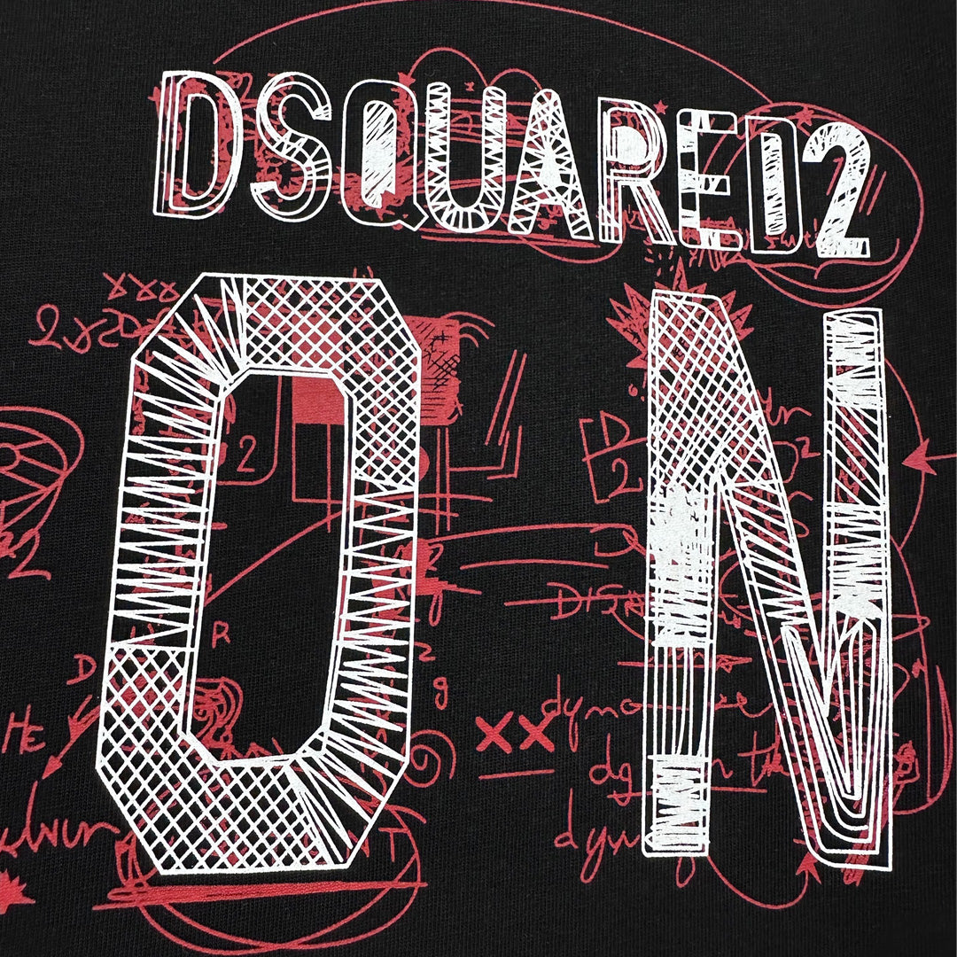 Dsquared2 ICON Graffiti Logo Cotton T-Shirt – 100% Cotton Unisex Tee | Black & White