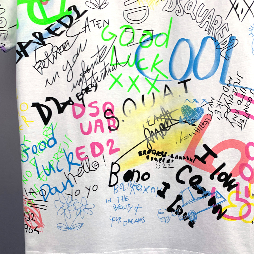 Dsquared2 Graffiti Cotton T-Shirt – 100% Cotton Unisex Tee | White & Black