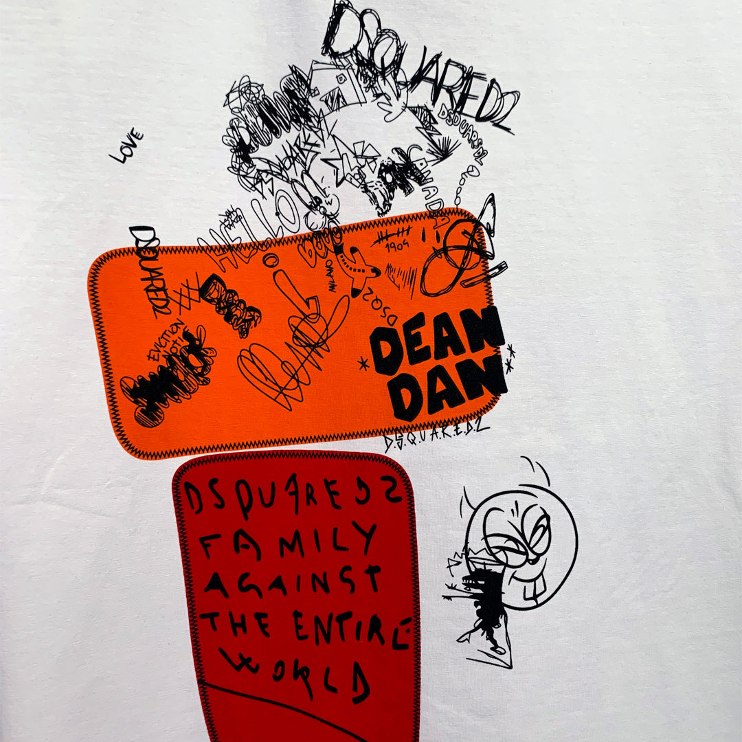 Dsquared2 Graffiti Print Cotton T-Shirt – 100% Cotton Unisex Tee | Black & White