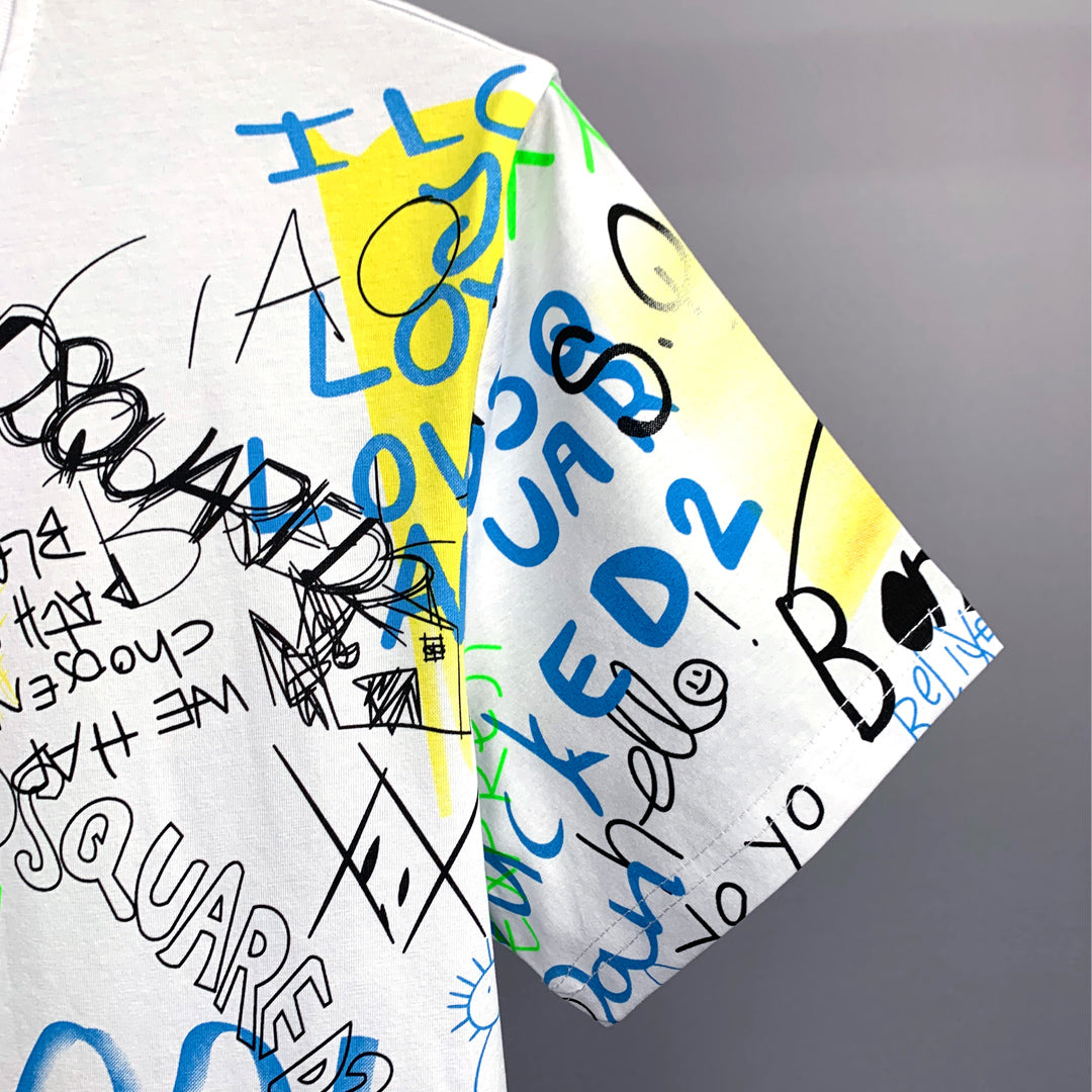 Dsquared2 Graffiti Cotton T-Shirt – 100% Cotton Unisex Tee | White & Black