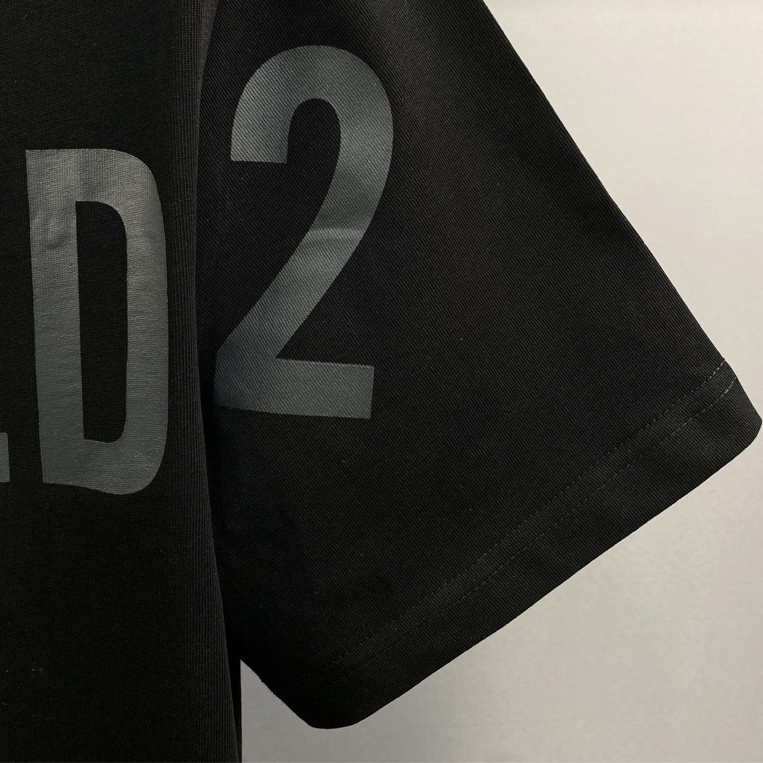 Dsquared2 ICON Logo Layered Cotton T-Shirt – 100% Cotton Unisex Tee | Black & Beige