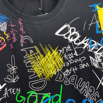 Dsquared2 Graffiti Cotton T-Shirt – 100% Cotton Unisex Tee | White & Black