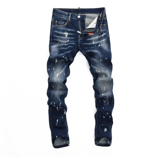 Dsquared2 Men's Slim Fit Paint Jeans — Dark Canvas Wash