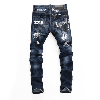 Dsquared2 Men's Slim Fit Graffiti Jeans — Dark Wash