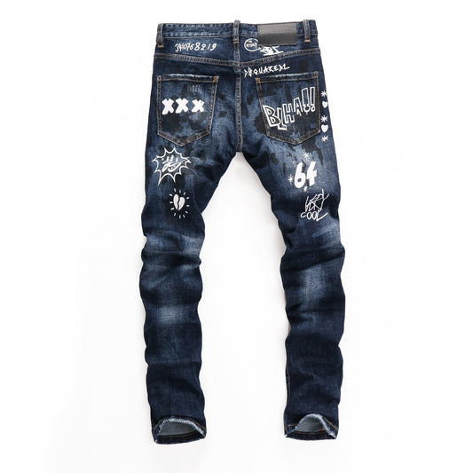 Dsquared2 Men's Slim Fit Graffiti Jeans — Dark Wash