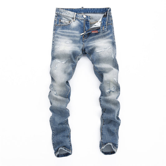 Dsquared2 Men's Slim Fit Ripped Jeans — Faded Blue Wash